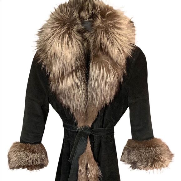 ❤️SOLD❤️ST. JOHN COUTURE Suede Broadtail Persian Lamb/Silver Fox Trim Long Coat - Picture 1 of 10